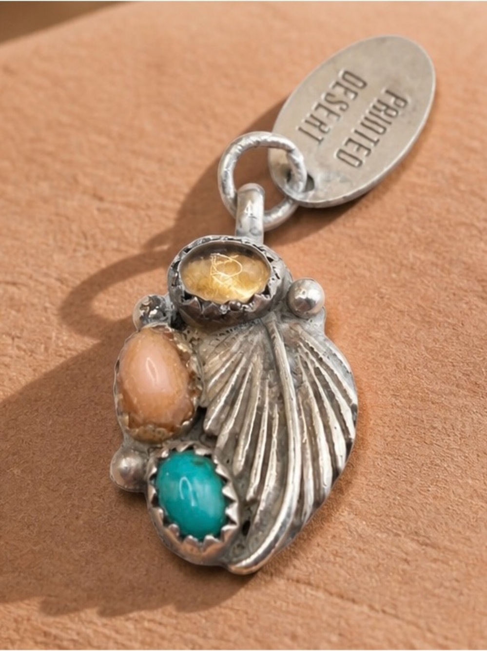 Sterling Silver Shell Pendant with Yellow Citrine, pink oyster and Turquoise
